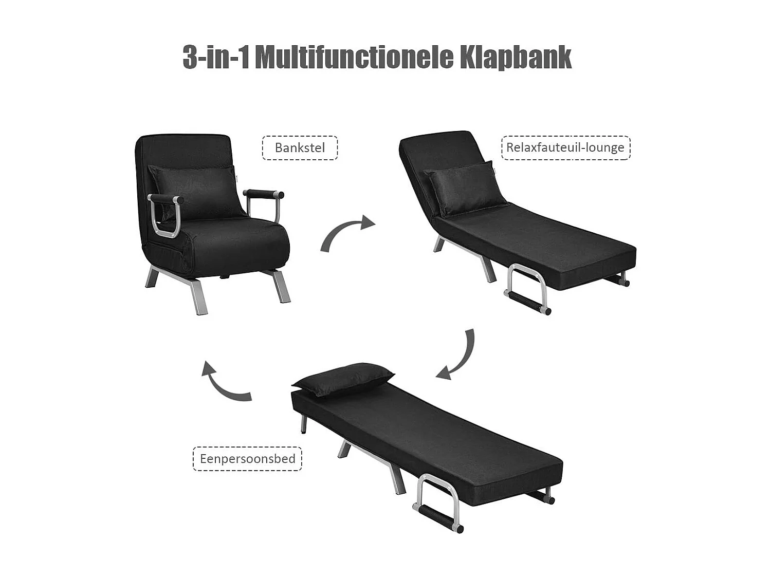 4-in-1 slaapstoel, inklapbaar, slaapbank met 5 standen, verstelbare rugleuning,bankbed met metalen frame, belastbaar tot 150 kg TH32639