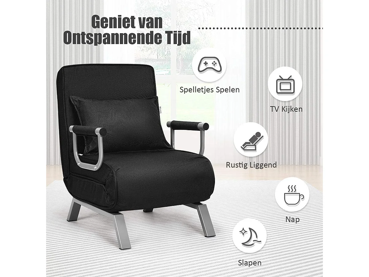 4-in-1 slaapstoel, inklapbaar, slaapbank met 5 standen, verstelbare rugleuning,bankbed met metalen frame, belastbaar tot 150 kg TH32639