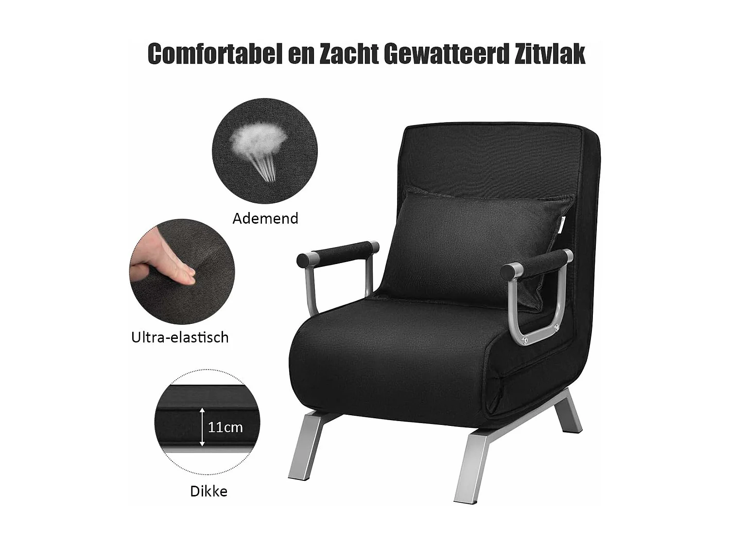 4-in-1 slaapstoel, inklapbaar, slaapbank met 5 standen, verstelbare rugleuning,bankbed met metalen frame, belastbaar tot 150 kg TH32639