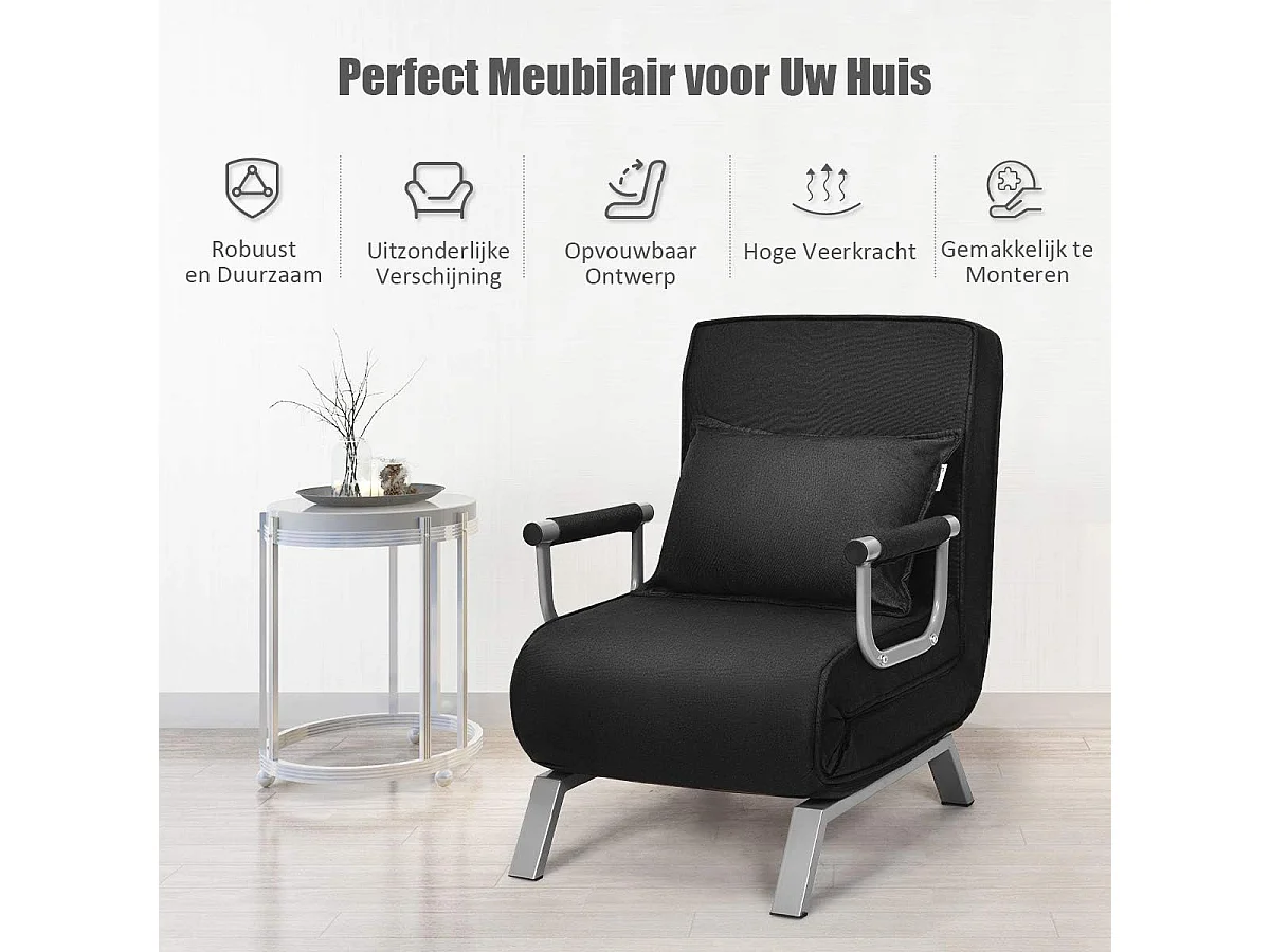 4-in-1 slaapstoel, inklapbaar, slaapbank met 5 standen, verstelbare rugleuning,bankbed met metalen frame, belastbaar tot 150 kg TH32639