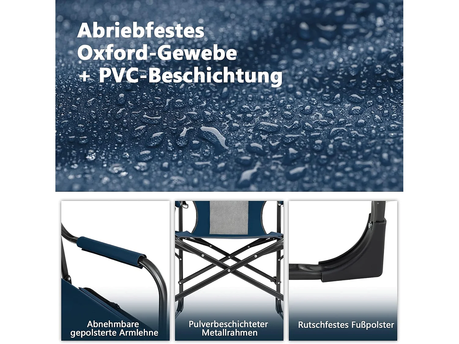 Campingstoel met zijtafel, koeltas en opbergtas, inklapbare visstoel,regisseursstoel, draagbaar, vouwstoel, klapstoel voor camping, vissen, picknick (blauw)ZB32088