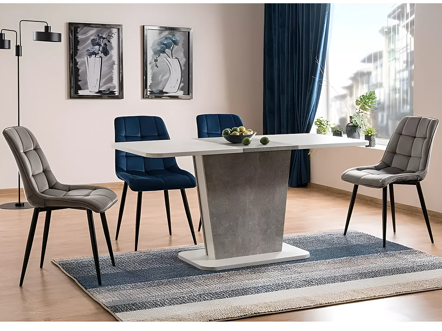 Tavolo da pranzo Calypso/Allungabile/Materiale legno/Bianco&Grigio