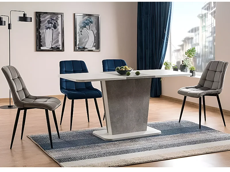 Table à manger Calypso/Extensible/Matériau bois/Blanc&Gris