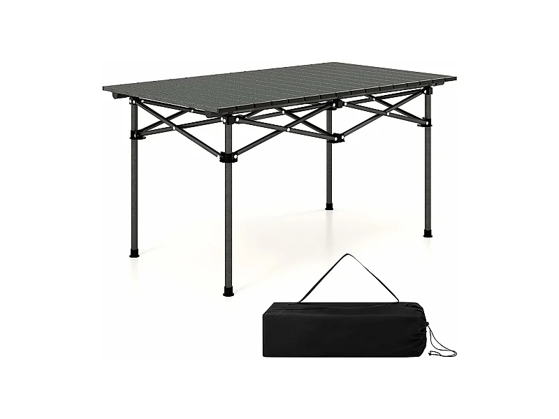Campingtafel, opvouwbaar, vouwtafel met oprolbaar tafelblad, klaptafel, tuintafel met aluminium tafelblad voor 4 personen, 95 x 55 x 50 cm, zwart ZB33226
