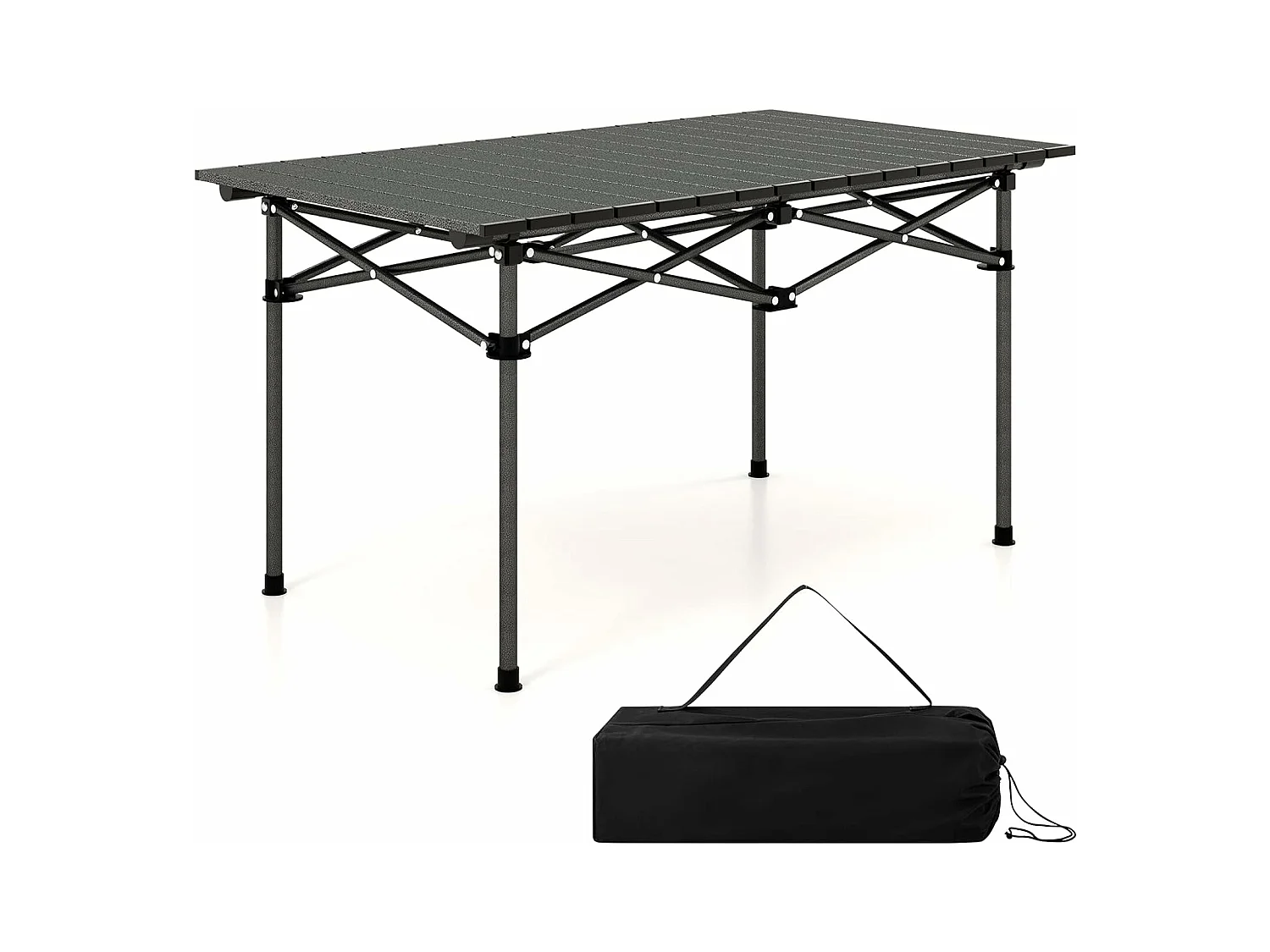 Campingtafel, opvouwbaar, vouwtafel met oprolbaar tafelblad, klaptafel, tuintafel met aluminium tafelblad voor 4 personen, 95 x 55 x 50 cm, zwart ZB33226