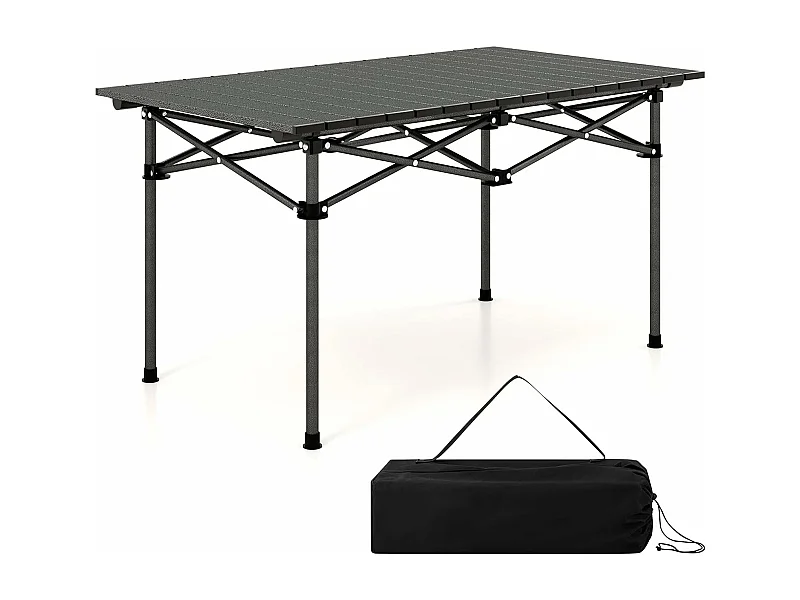 Campingtafel, opvouwbaar, vouwtafel met oprolbaar tafelblad, klaptafel, tuintafel met aluminium tafelblad voor 4 personen, 95 x 55 x 50 cm, zwart ZB33226