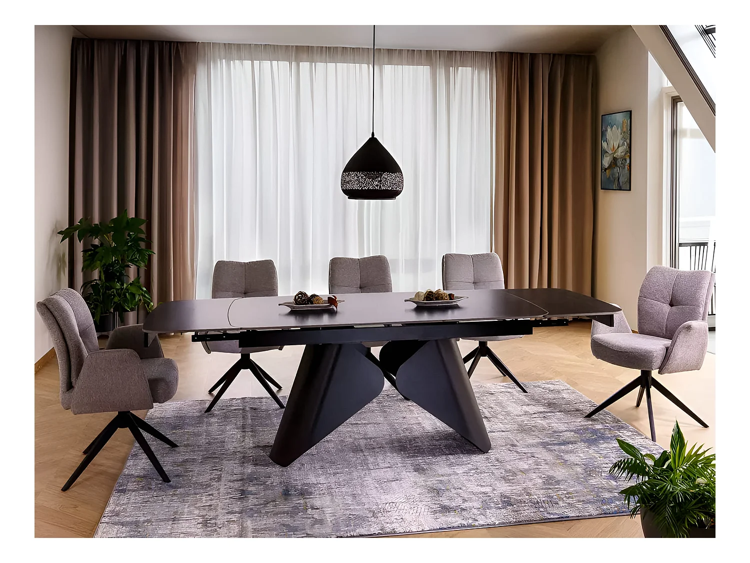 Esstisch Armando (90x160-240)/Keramik/Metall/Schwarz