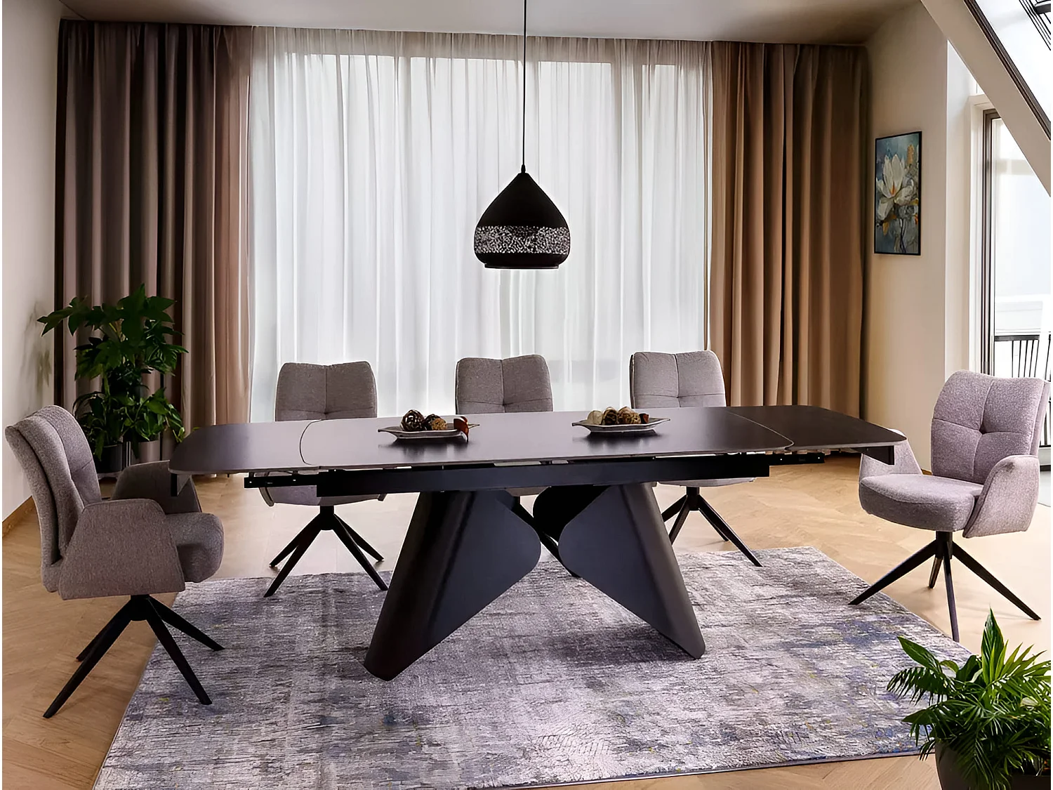 Esstisch Armando (90x160-240)/Keramik/Metall/Schwarz