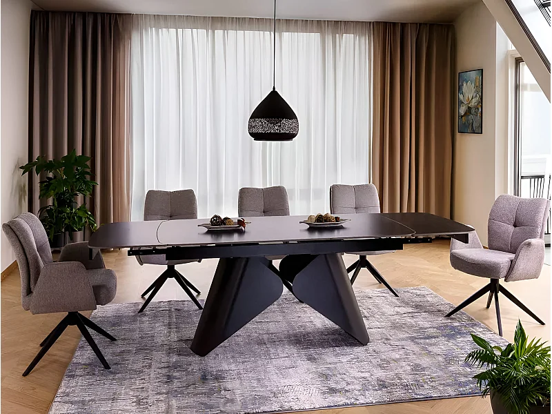 Table à manger Armando (90x160-240)/céramique/métal/noir