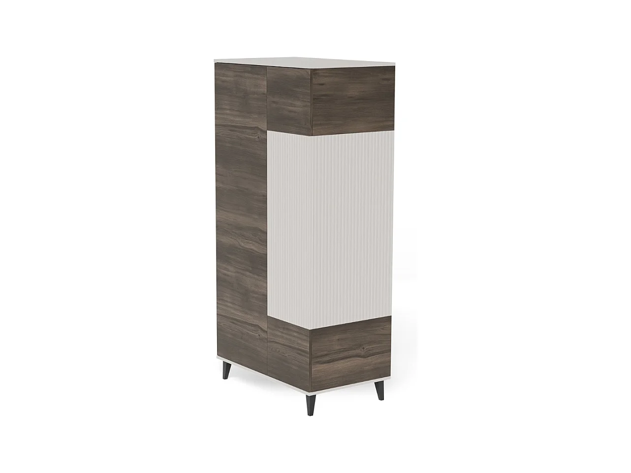 Buffet haut 90 x 182 cm beige et aspect noyer PUMP