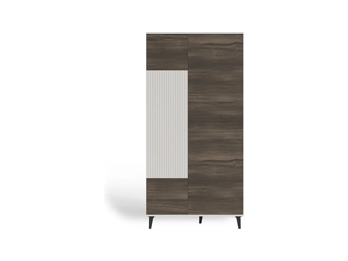 Buffet haut 90 x 182 cm beige et aspect noyer PUMP