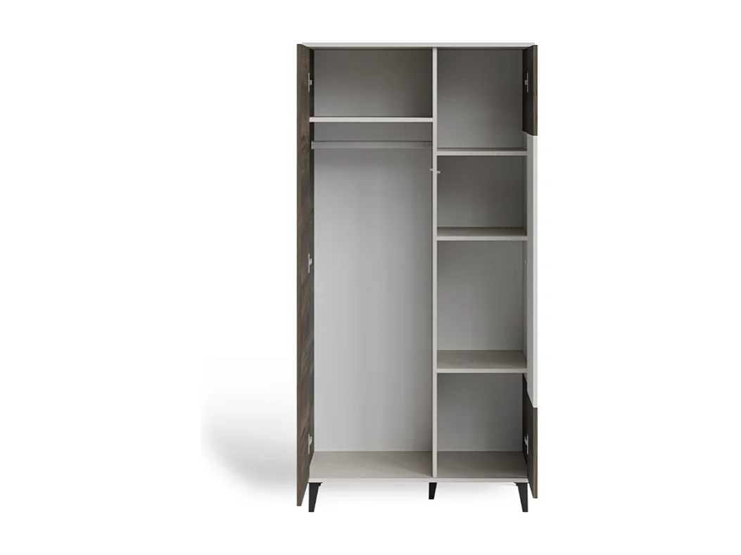 Buffet haut 90 x 182 cm beige et aspect noyer PUMP