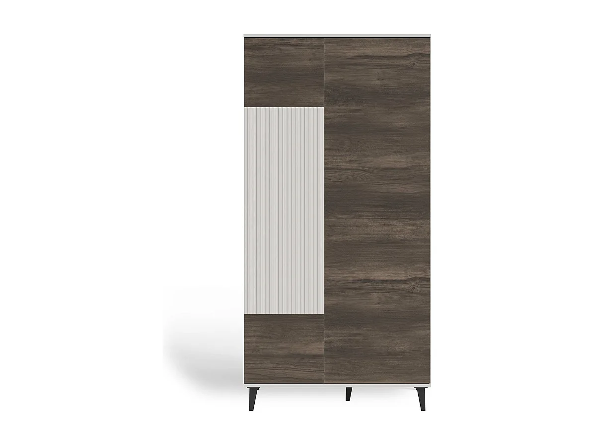 Buffet haut 90 x 182 cm beige et aspect noyer PUMP