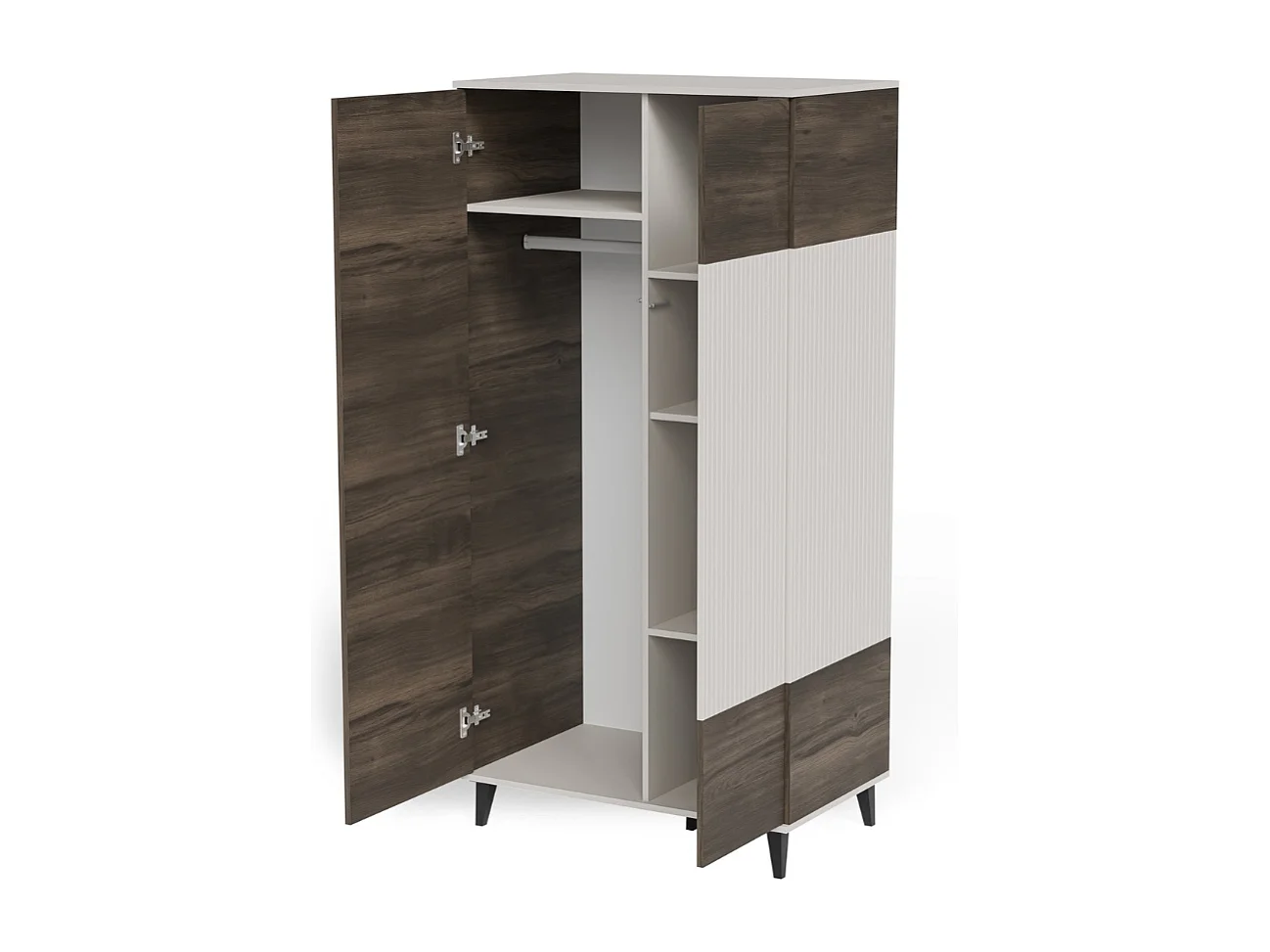 Buffet haut 90 x 182 cm beige et aspect noyer PUMP