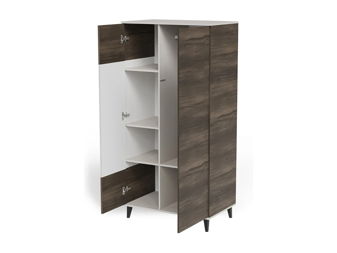 Buffet haut 90 x 182 cm beige et aspect noyer PUMP