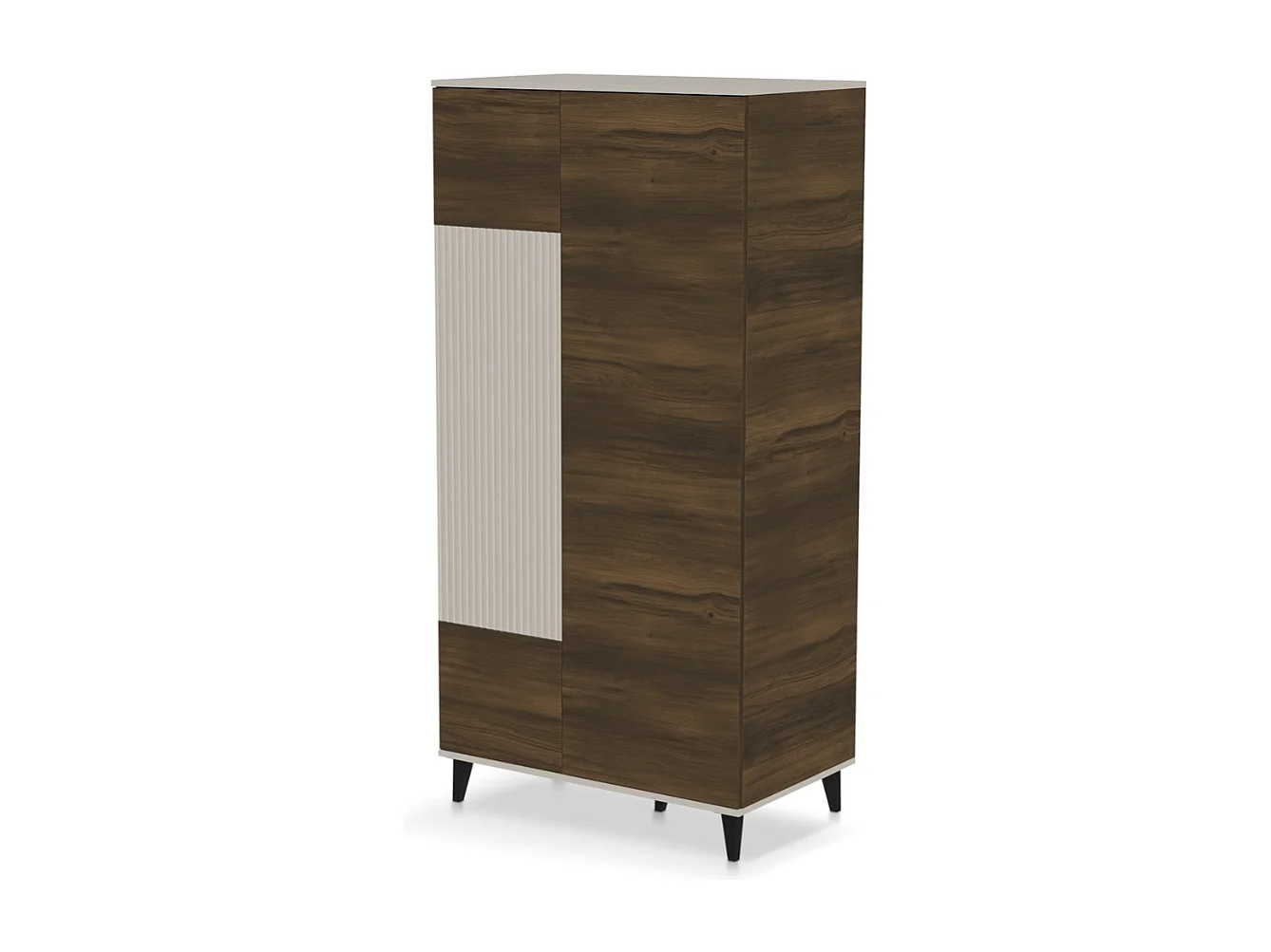 Buffet haut 90 x 182 cm beige et aspect noyer PUMP