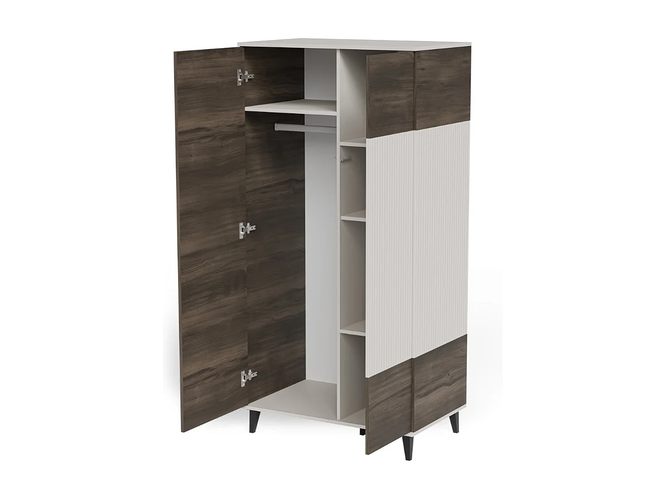 Buffet haut 90 x 182 cm beige et aspect noyer PUMP