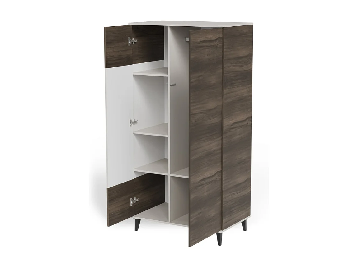 Buffet haut 90 x 182 cm beige et aspect noyer PUMP