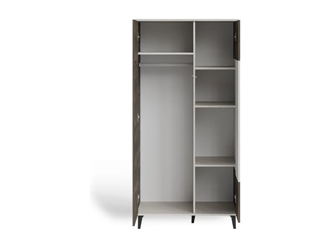 Buffet haut 90 x 182 cm beige et aspect noyer PUMP