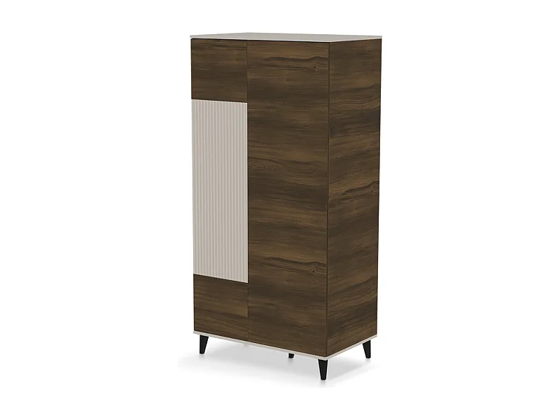 Buffet haut 90 x 182 cm beige et aspect noyer PUMP