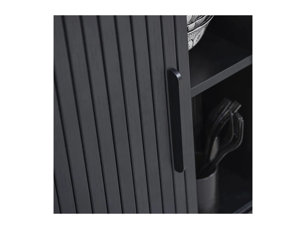 Alicia - Buffet haut aux angles arrondis en bois et métal H118cm - Noir