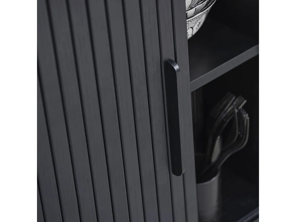 Alicia - Buffet haut aux angles arrondis en bois et métal H118cm - Noir