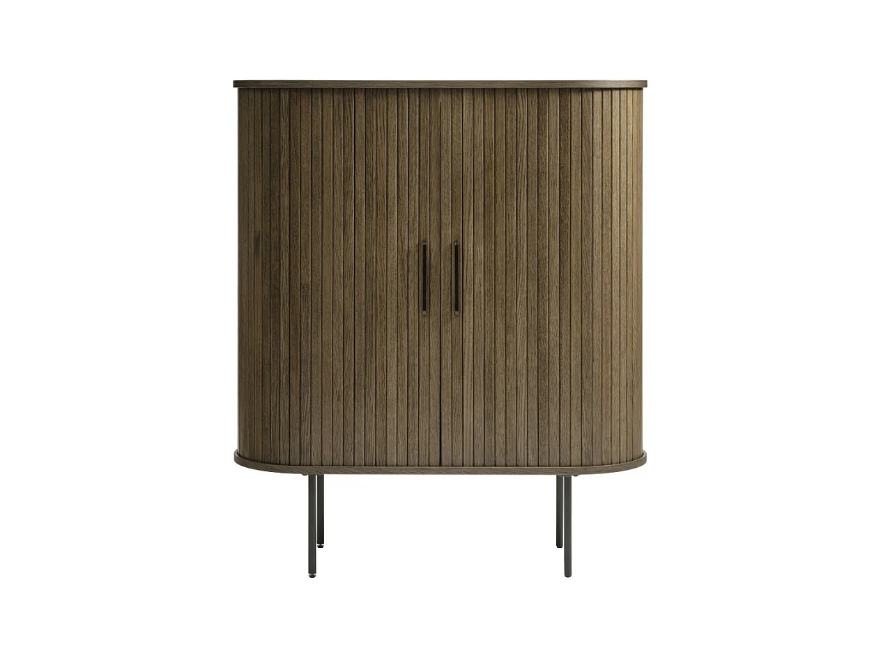 Alicia - Buffet haut aux angles arrondis en bois et métal H118cm - Bois foncé