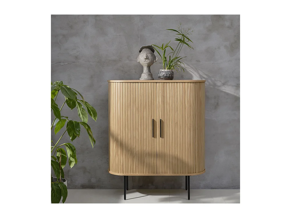 Alicia - Buffet haut aux angles arrondis en bois et métal H118cm - Bois clair