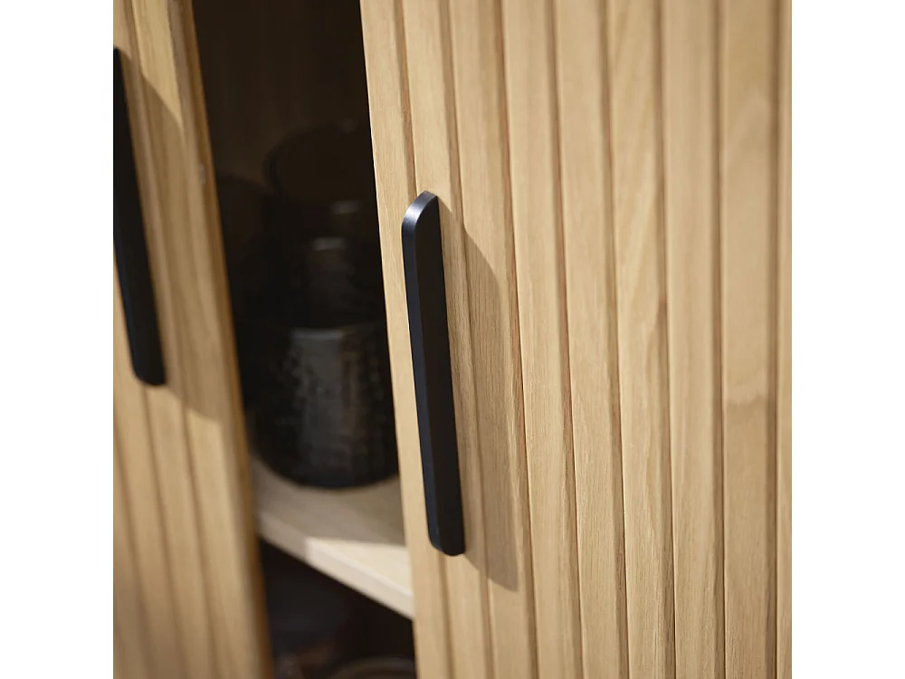 Alicia - Buffet haut aux angles arrondis en bois et métal H118cm - Bois clair