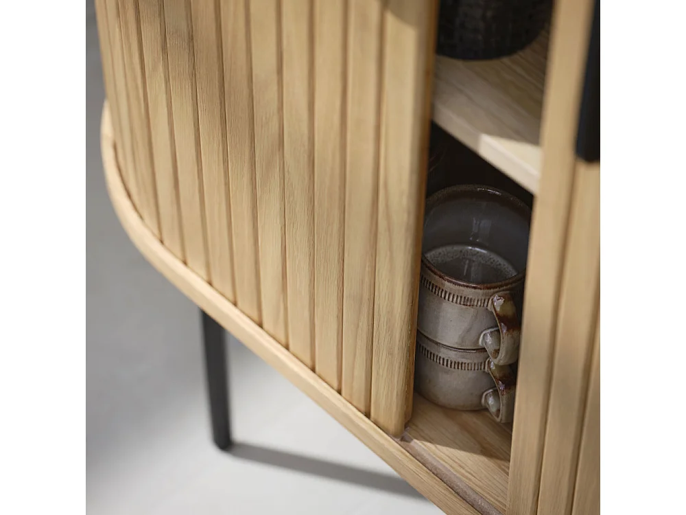 Alicia - Buffet haut aux angles arrondis en bois et métal H118cm - Bois clair