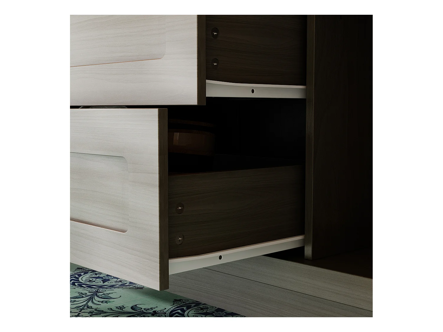 Buffet de Cuisine avec Plan de Travail, 2 Portes et 4 Tiroirs, Meuble de Rangement avec Aspect Bois, 140 x 40 x 86, Gris