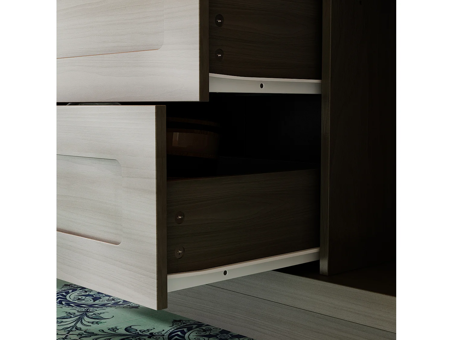 Buffet de Cuisine avec Plan de Travail, 2 Portes et 4 Tiroirs, Meuble de Rangement avec Aspect Bois, 140 x 40 x 86, Gris