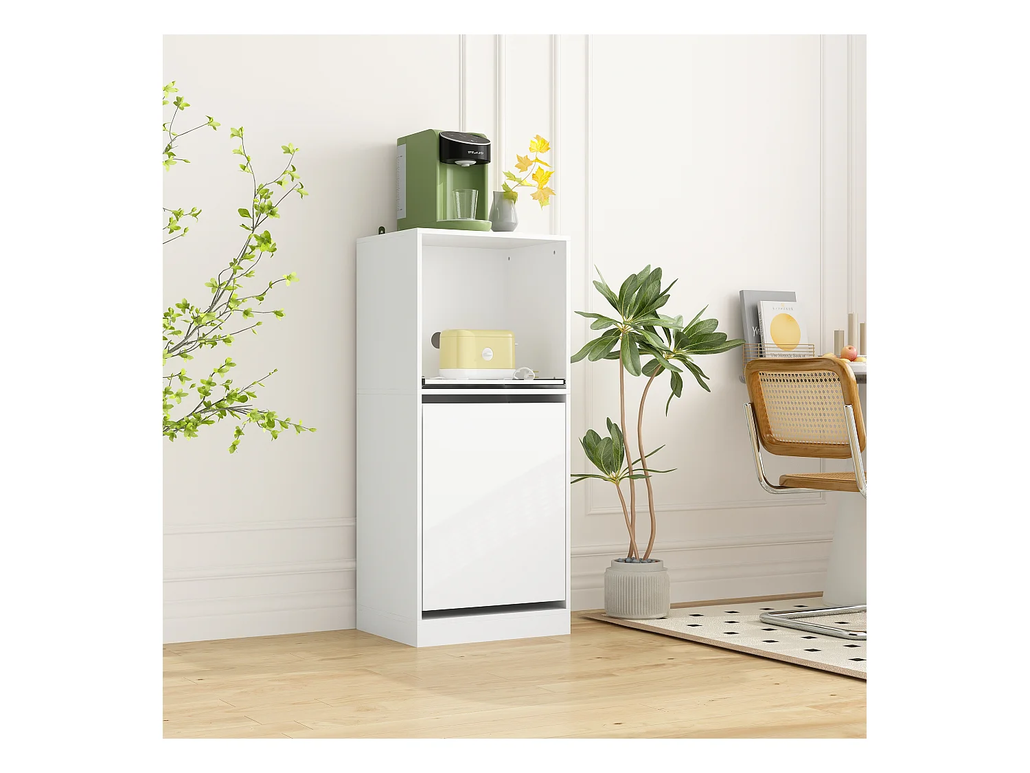 Petit buffet blanc,Espace ouvert,Porte à 2 étagères,pour vaisselle et ustensiles,116x50x40cm,Pratique et élégant