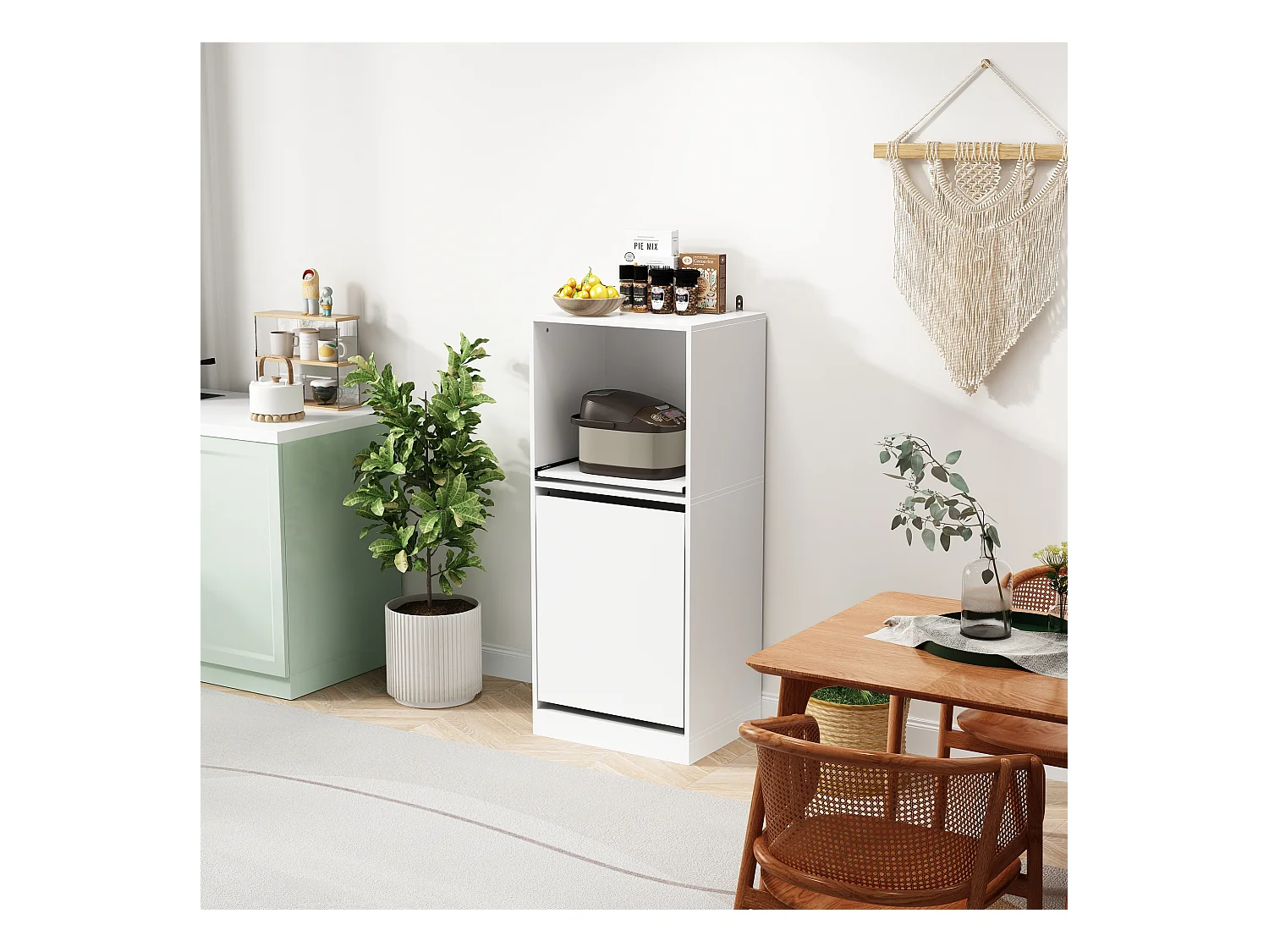 Petit buffet blanc,Espace ouvert,Porte à 2 étagères,pour vaisselle et ustensiles,116x50x40cm,Pratique et élégant