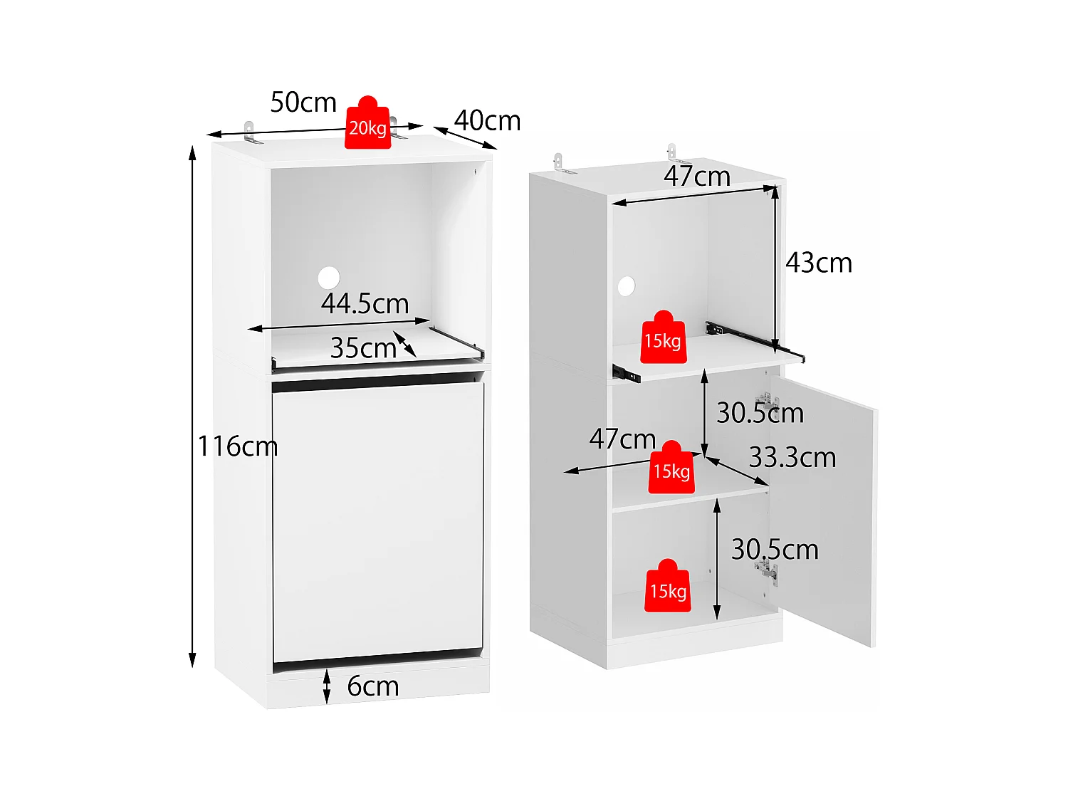 Petit buffet blanc,Espace ouvert,Porte à 2 étagères,pour vaisselle et ustensiles,116x50x40cm,Pratique et élégant
