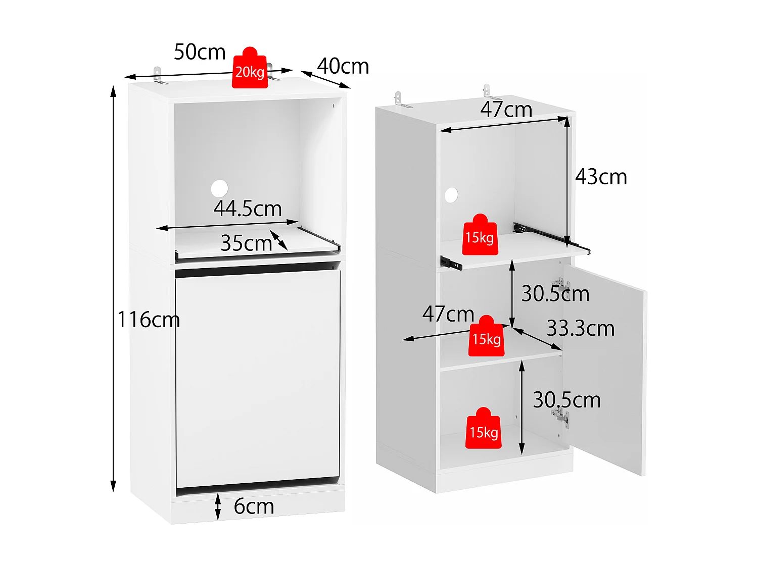 Petit buffet blanc,Espace ouvert,Porte à 2 étagères,pour vaisselle et ustensiles,116x50x40cm,Pratique et élégant