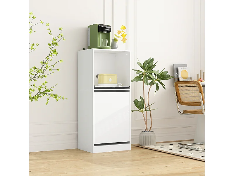 Petit buffet blanc,Espace ouvert,Porte à 2 étagères,pour vaisselle et ustensiles,116x50x40cm,Pratique et élégant