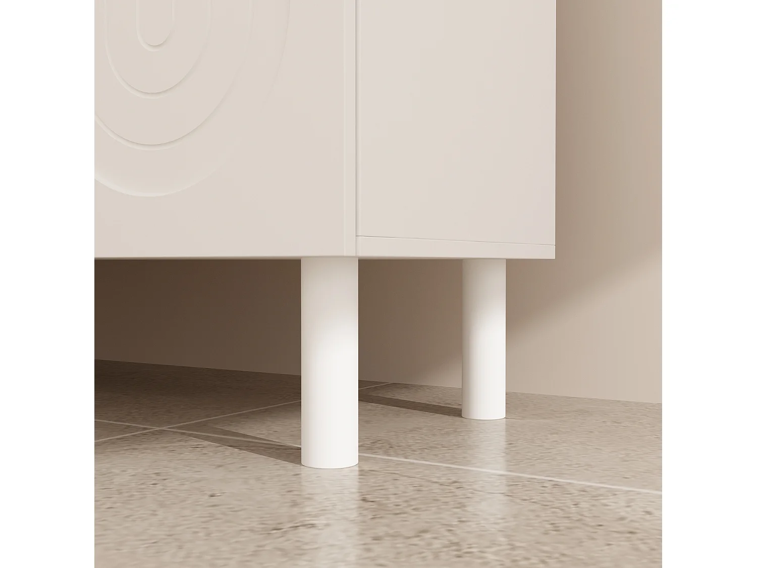 Buffet Bas avec 4 Portes et Pieds Hauts pour Salle à Manger, Meuble de Salon avec Façade Sculptée,160x40x80, Blanc