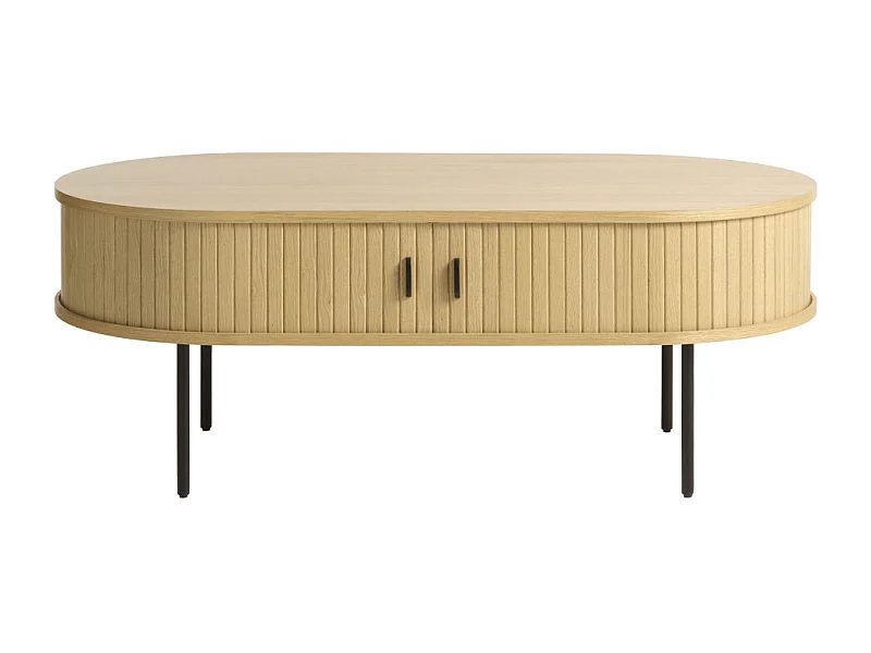 Alicia - Table basse 2 portes aux angles arrondis en bois et métal - Bois clair