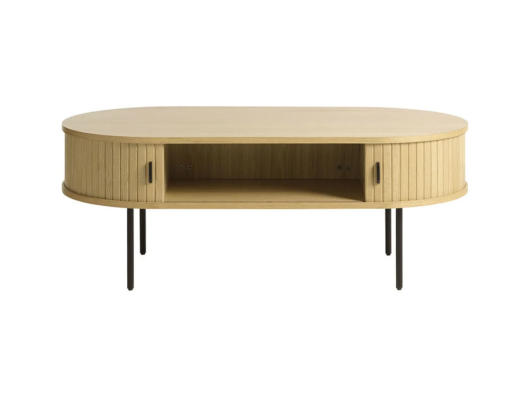 Alicia - Table basse 2 portes aux angles arrondis en bois et métal - Bois clair