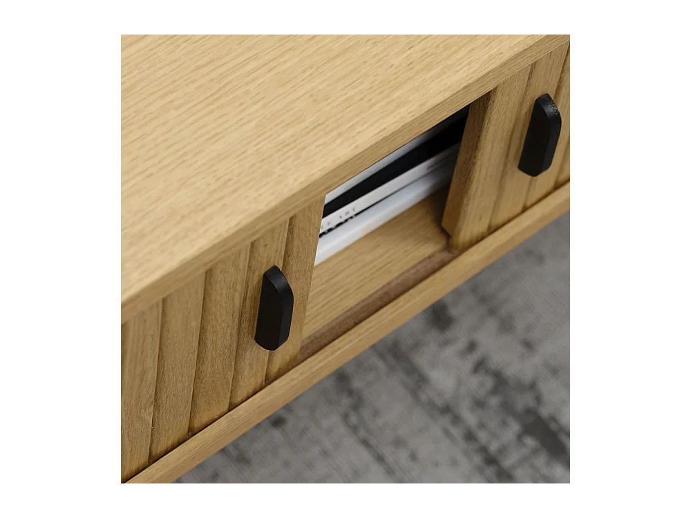 Alicia - Table basse 2 portes aux angles arrondis en bois et métal - Bois clair