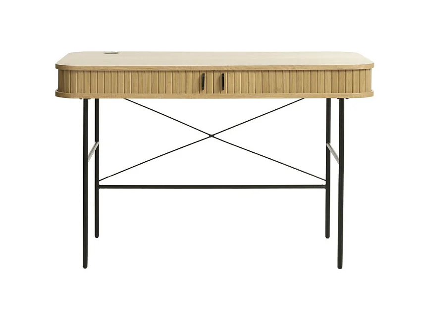 Alicia - Bureau 2 portes aux angles arrondis en bois et métal L120cm - Bois clair