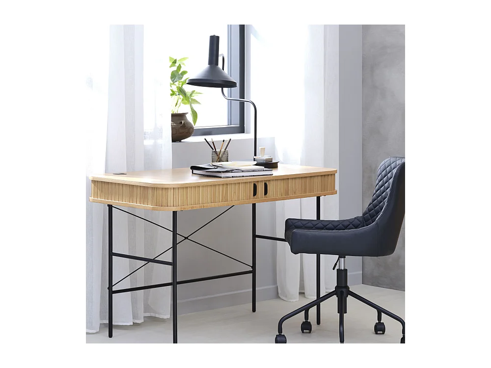 Alicia - Bureau 2 portes aux angles arrondis en bois et métal L120cm - Bois clair