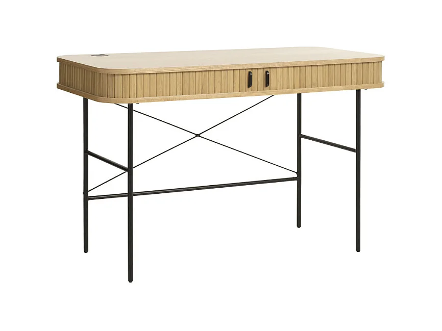 Alicia - Bureau 2 portes aux angles arrondis en bois et métal L120cm - Bois clair