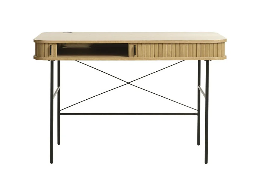 Alicia - Bureau 2 portes aux angles arrondis en bois et métal L120cm - Bois clair