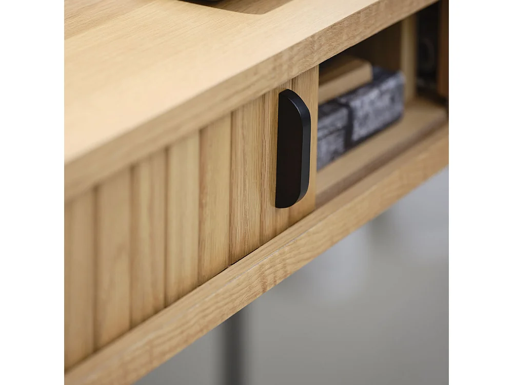 Alicia - Bureau 2 portes aux angles arrondis en bois et métal L120cm - Bois clair