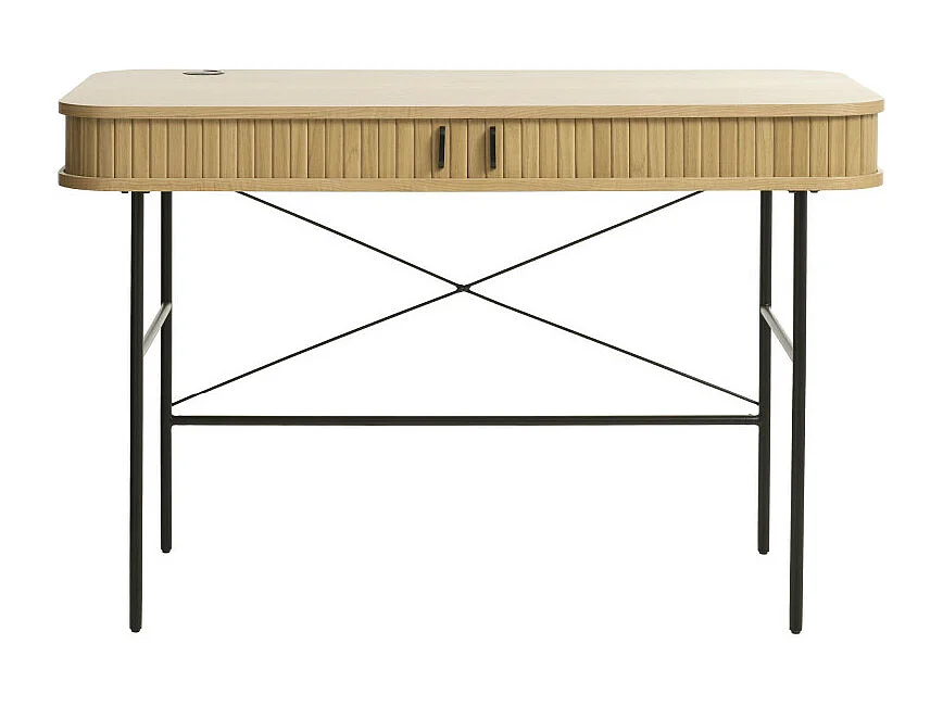 Alicia - Bureau 2 portes aux angles arrondis en bois et métal L120cm - Bois clair