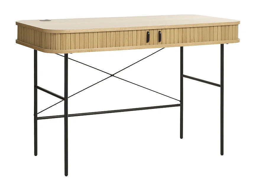 Alicia - Bureau 2 portes aux angles arrondis en bois et métal L120cm - Bois clair