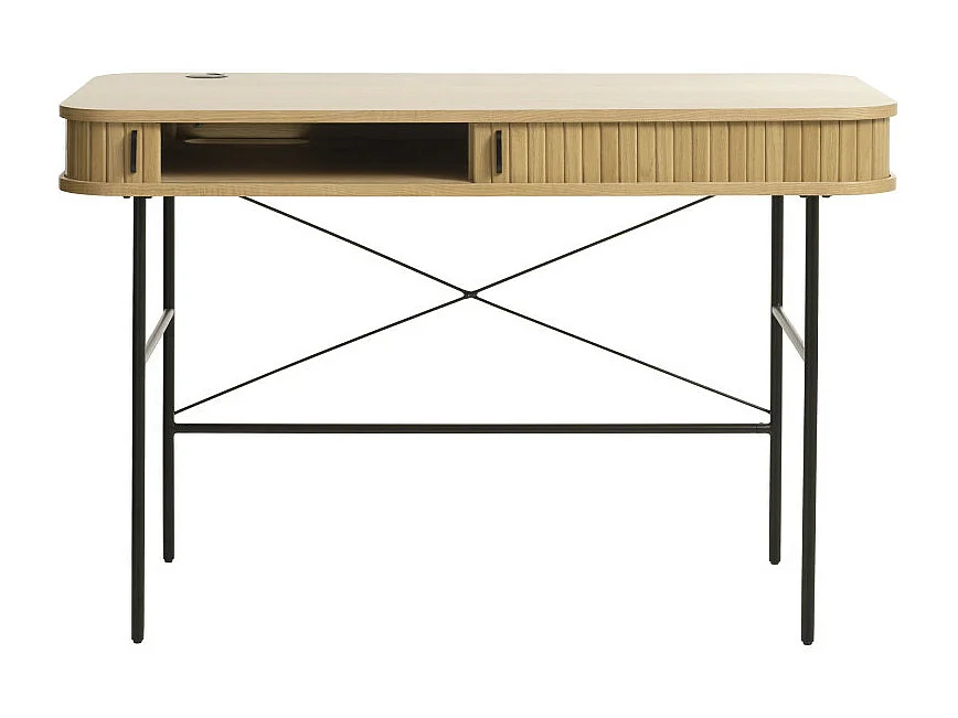 Alicia - Bureau 2 portes aux angles arrondis en bois et métal L120cm - Bois clair