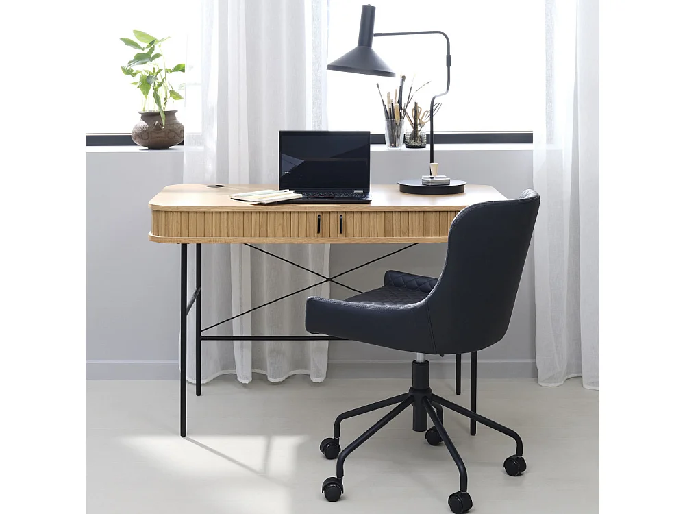 Alicia - Bureau 2 portes aux angles arrondis en bois et métal L120cm - Bois clair